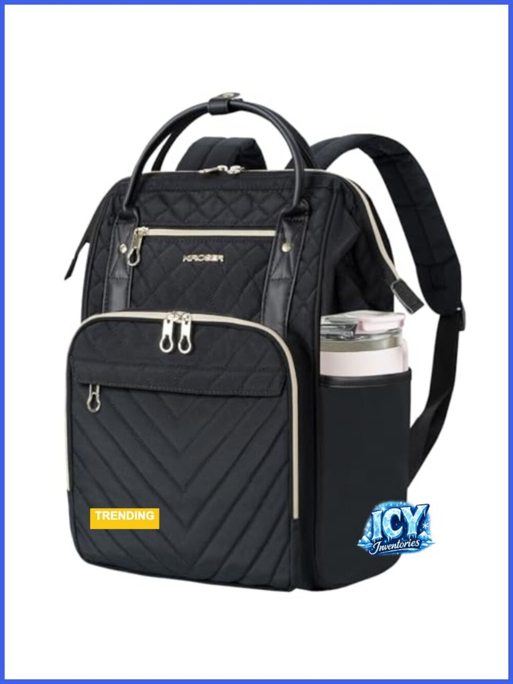 Stylish Quilted PU Leather Nylon Laptop Backpack Water Repellent Daypack Travel - Picture 1 of 5